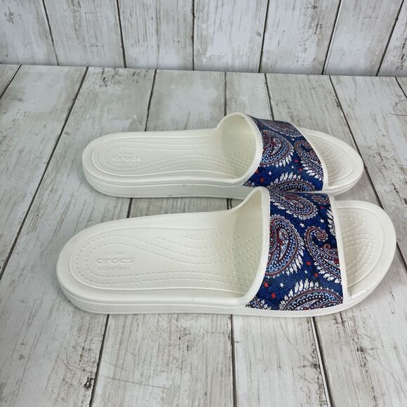 Crocs Vera Bradley Colab Women’s 9 Sloane Slides  Blue Marine Paisley - Picture 2 of 8